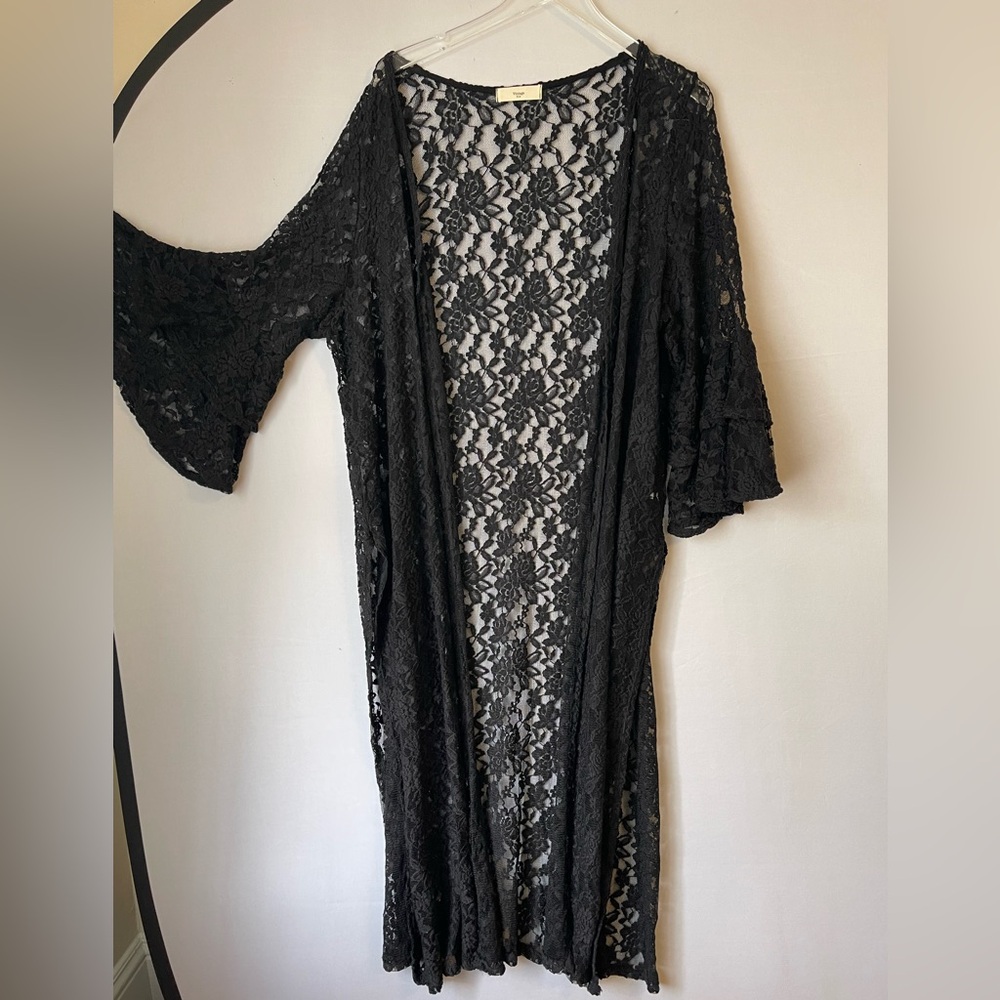 Long Black Lace Kimono Cover Up Widow Sleeves